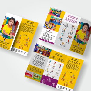 School tri fold brochure designed for Kidz Pathshala Preschool by Prodigious Design Studio. #bestgraphicdesigncompany #graphicdesignerforschool #schoolflyerdesigning #schoolflyers #schoolbrochure #graphicdesignernearme #graphicdesigncompanynearme #portfolio #instagramposts #facebookposts