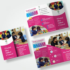 School tri fold brochure designed for Kosh Preschool by Prodigious Design Studio. #bestgraphicdesigncompany #graphicdesignerforschool #schoolflyerdesigning #schoolflyers #schoolbrochure #graphicdesignernearme #graphicdesigncompanynearme #portfolio #instagramposts #facebookposts
