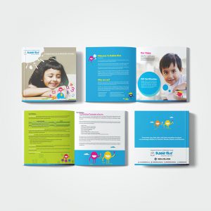 School brochure designed for Bubble Blue Preschool by Prodigious Design Studio. #bestgraphicdesigncompany #graphicdesignerforschool #schoolflyerdesigning #schoolflyers #schoolbrochure #graphicdesignernearme #graphicdesigncompanynearme #portfolio #instagramposts #facebookposts