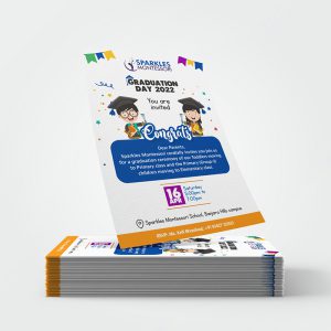 Graduation Day Event Invitation designed for Sparkles Montessori Preschool by Prodigious Design Studio. #bestgraphicdesigncompany #graphicdesignerforschool #schoolflyerdesigning #schoolflyers #schoolbrochure #graphicdesignernearme #graphicdesigncompanynearme #portfolio #instagramposts #facebookposts #invitedesign